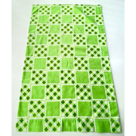 Vintage 70s single pillowcase, green geometric checkered, TruPrest - Picture 2 of 9